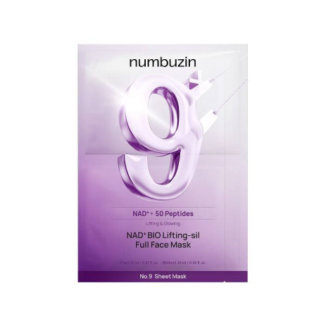 Укрепляющая тканевая маска для подтяжки лица Numbuzin No.9 NAD+ Bio Lifting Full Cover Facial Mask