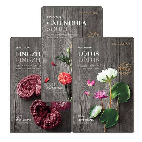 Набор 2 + 1 The Face Shop Real Nature Mask Calendula + Lotus + Lingzhi