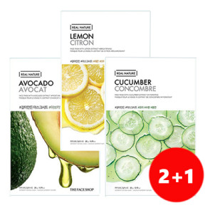 Набор 2 + 1 The Face Shop Real Nature Mask Lemon + Cucumber + Avocado